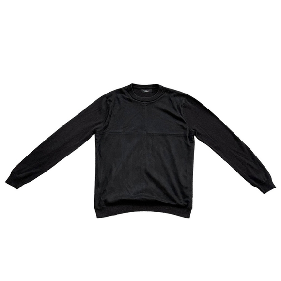 Men's Sweater ZARA MAN Crew Neck Pullover Black Long Sleeve Block Front Sweater - Picture 2 of 5